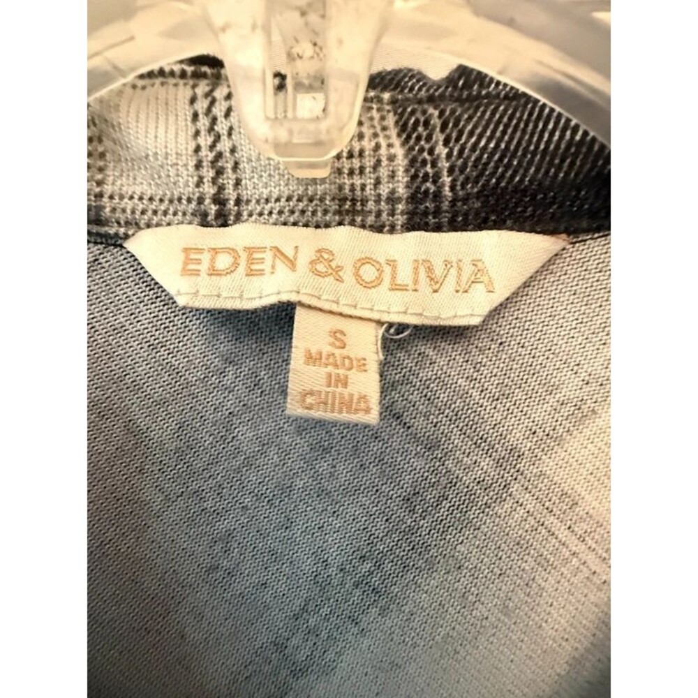 Eden & Olivia Black White Plaid Roll Tab Sleeve Button Up Shirt S - Picture 3 of 7
